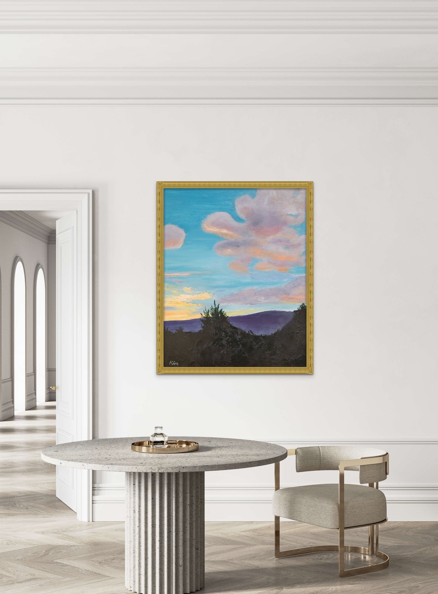 Sunset, Colorful Original Oil Landscape Painting, framed to 36x42"